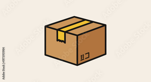 Simple brown cardboard box with yellow tape for shipping or storage.