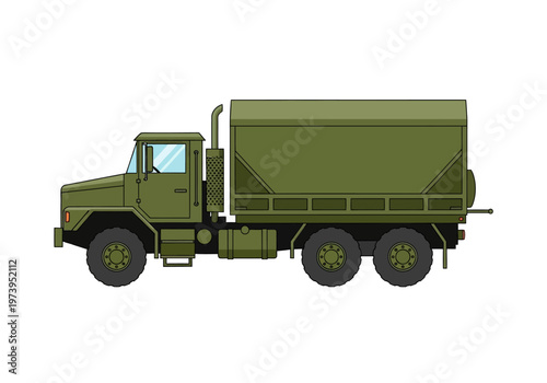 Military Cargo Truck Illustration Side View.