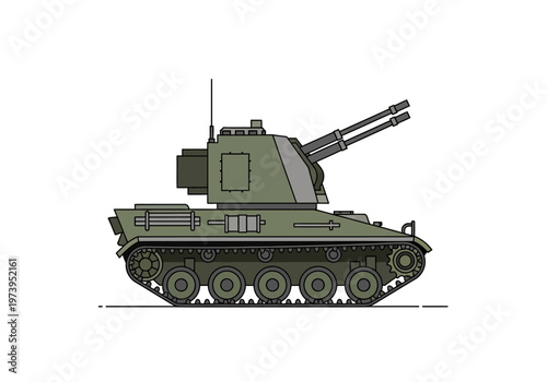 Modern Military Self Propelled Anti Aircraft Gun Vehicle Illustration.