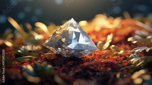 Discover a hidden treasure reflecting the golden glow of an enchanted forest floor.