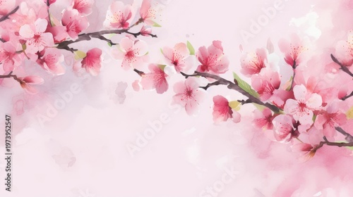 Experience the ethereal charm of spring with this stunning watercolor cherry blossom illustration.