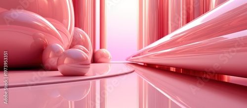 Step into a world of glossy perfection with this ethereal and monochromatic pink futuristic digital landscape.
