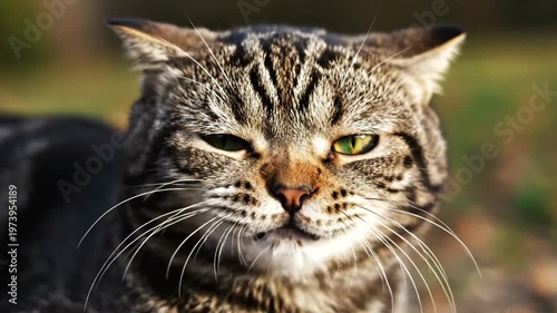 Angry Tabby Cat Closeup Portrait.