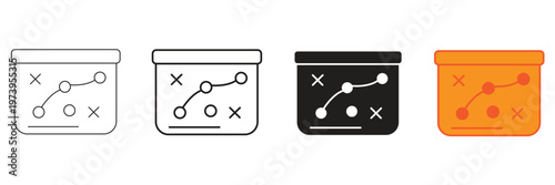 set of strategy board icons depicting game tactics and planning with circles and crosses for sport coaching and analysis vector illustration