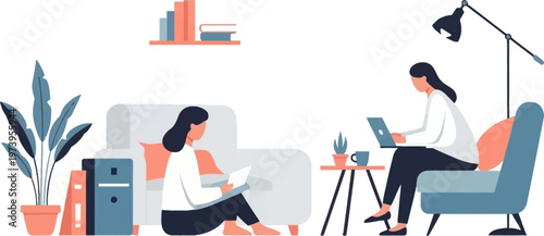 Relaxing Woman Reading Book on Sofa in Cozy Living Room Surrounded by Indoor Plants, Enjoying Peaceful Leisure Time at Home