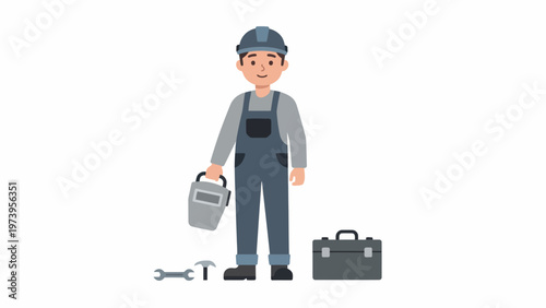 Worker holding tools and a toolbox, prepared for construction
