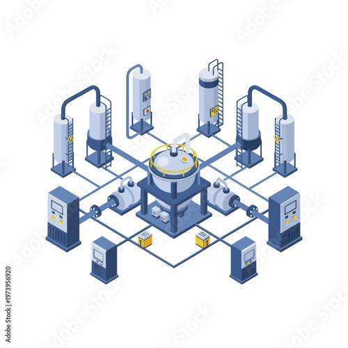 Industrial chemical processing plant with advanced technology and equipment.