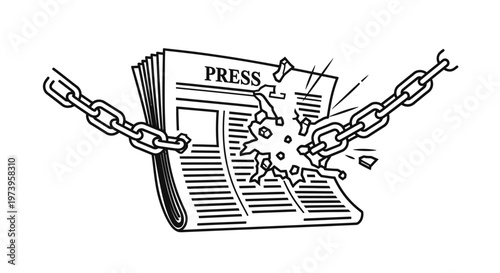 Illustrative graphic commemorating World Press Freedom Day, symbolizing the breaking of chains to achieve freedom of the press