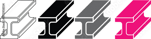 Construction steel beam vector illustration in various styles for industrial design.