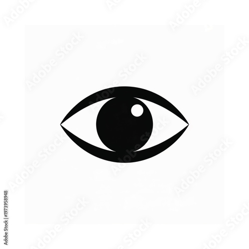 A simple black silhouette of a human eye against a white background