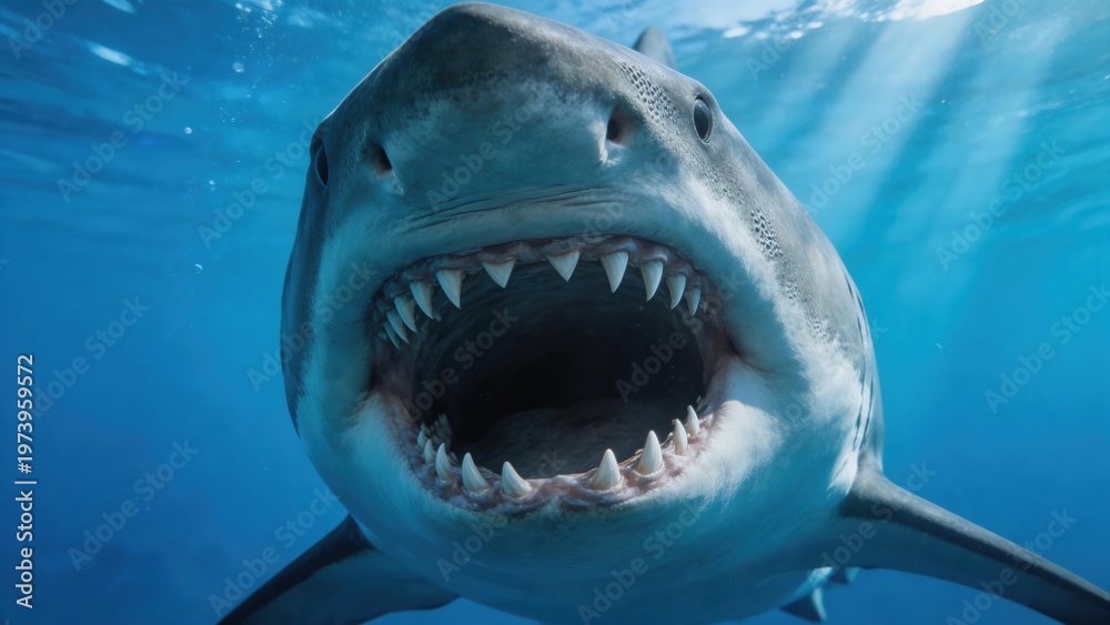 Fototapeta premium Shark with open mouth underwater