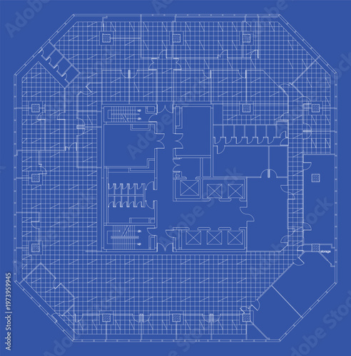 Large Office Electrical Plan Blue Print with T-Bar Ceiling Layout and Lighting Placement Design