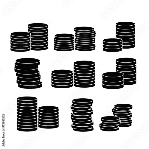 Stacks of Coins Icon Set - Simple Vector Illustration for Finance and Business