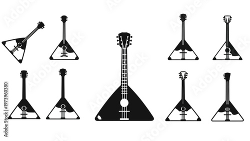 Balalaika Collection: Traditional Russian Folk String Instrument Silhouettes
