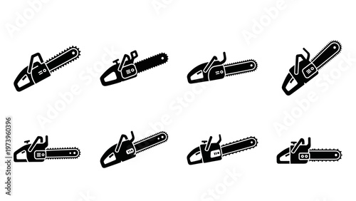 Chainsaw Icons Set - Vector Illustrations of Cutting Tools