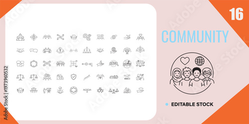 Community icon set line art outline