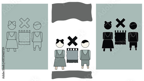 Minimalist People Avatar and Dress Code Icon Set with Cross Mark Symbol