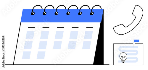 Scheduling concept. Calendar time management and organization. Scheduling connects planning, communication, and productivity. For project management, communication tools, and business tasks