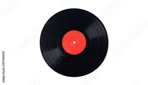 A vinyl record with a red center label