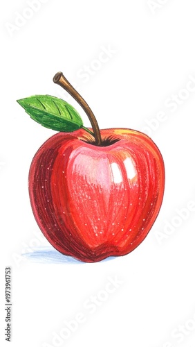 A vibrant red apple with a green leaf on a white background (2)