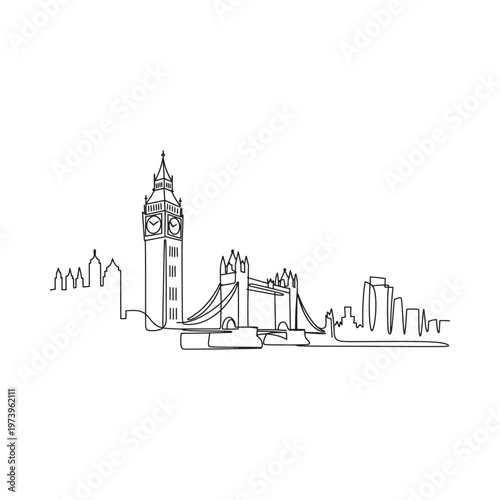 Minimalist line drawing showcasing the iconic skyline of london england
