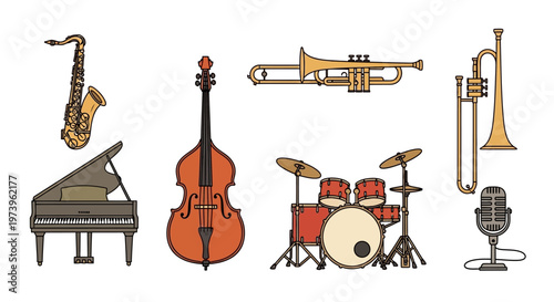Musical instruments for jazz performance.