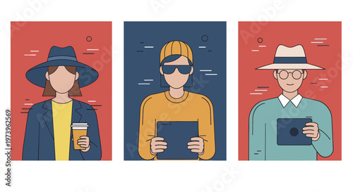 Three diverse individuals portrayed in a modern flat design style.
