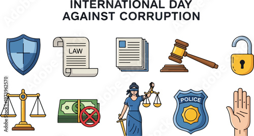 International Day Against Corruption Justice, Law, Finance, and Security Icons