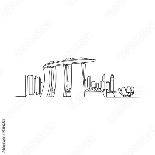 Canvas Print Minimalist line drawing of marina bay sands and artscience museum
