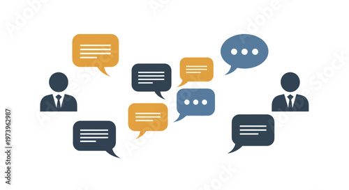Two people communicating with speech bubbles in a discussion.