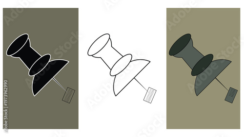 Large Push Pin and Map Tack Icon Set for Office Stationery and Board Marking