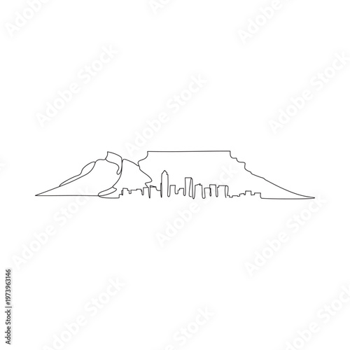Fotografia Minimalist one line drawing of a city skyline against table mountain