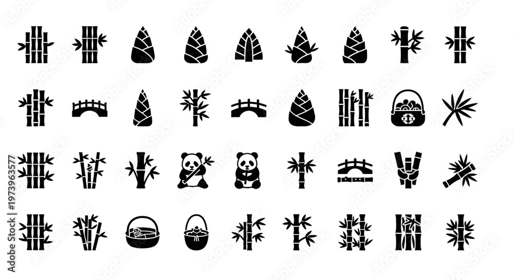 Naklejka premium Black cactus icons, desert plant symbols, vector set of 40