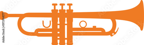Orange trumpet vector silhouette, brass musical instrument icon, jazz music equipment art