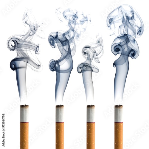 Four cigarettes with rising smoke