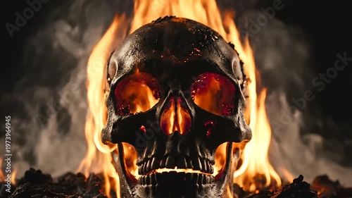 Burning Skull on Fire Closeup.