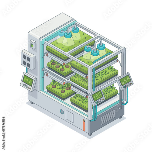 Isometric Hydroponic System for Indoor Plant Cultivation.