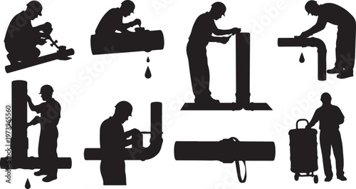 Silhouette of a man working with various tools machinery