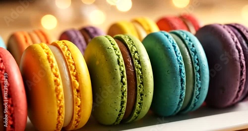 Colorful Macarons on White Plate.