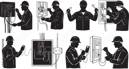 Electrician at work in various maintenance and repair settings