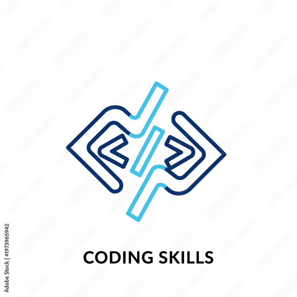 Fototapeta premium Minimalist Code Training App Icon Abstract Logic Flow Outline in Blue and White. transparent.