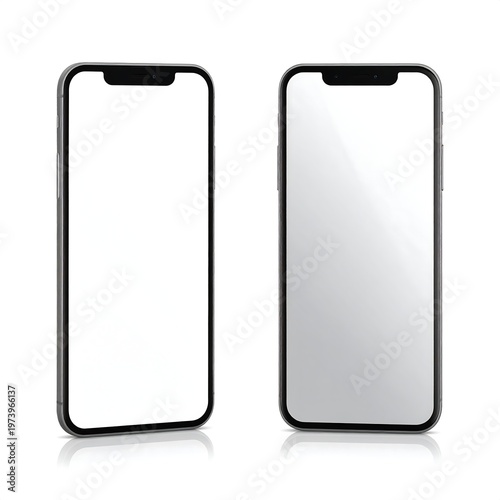 Two sleek smartphones side by side on white