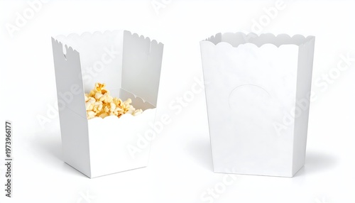 Two white paper popcorn containers