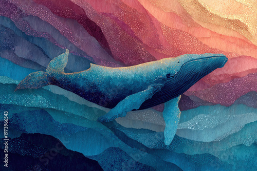 Whale Watercolor Abstract Ocean Illustration Colorful Marine Art