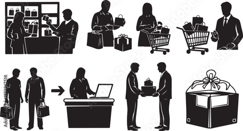Business People Engaged in Various Office and Shopping Activities Silhouettes