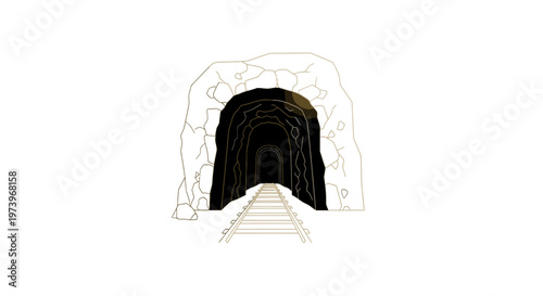 Dark Tunnel Entrance with Railroad Tracks Leading into Shadow