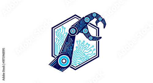 Cybernetic Arm Technology Illustration with Circuit Board Background