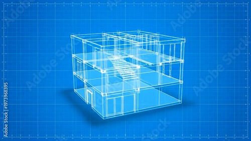 Wireframe 3D house model architecture design.