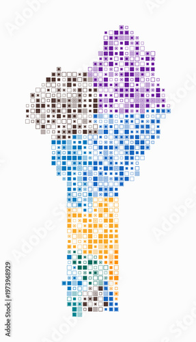 Benin, shape of the country build of colored cells. Digital style map of the Benin on white background. Small size square blocks. Modern vector illustration.