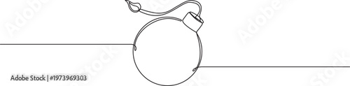 Explosive Weapons Continuous One Line Drawing Bomb, Grenade, Dynamite Illustration,Bomb with burning fuse in one Continuous line drawing. Stress explosion and boom concept with fire wick